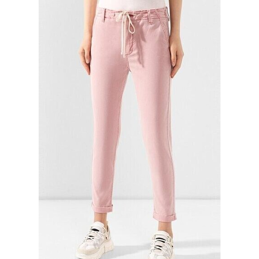 PAIGE Women's Christy High Rise Pants 29 Pink Drawstring Tapered Cropped Stretch